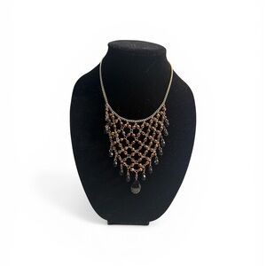 Gold-Tone Brown Gold Bead Fringe Statement Necklace